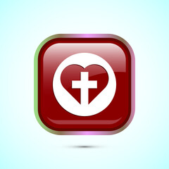 Christian cross icon design illustration, Religion sign. Holy cross logo symbol, Red color square button design