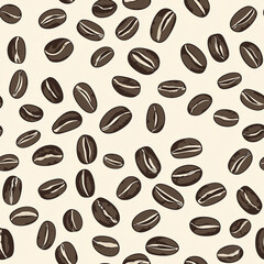 Obraz premium Pattern of coffee beans scattered on a light background, creating a textured and visually appealing design.