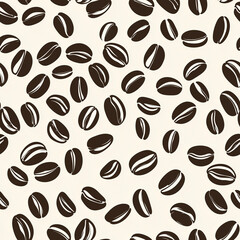 Obraz premium Coffee beans scattered on a light background, creating a textured pattern suitable for various design purposes.