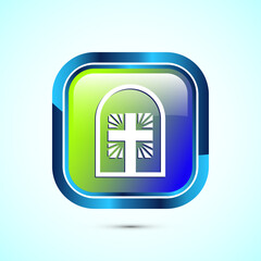 Christian cross icon design illustration, Religion sign. Holy cross logo symbol, Glossy color square button design
