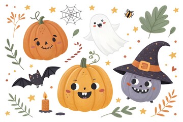 Halloween vector cartoon design elements and decorations