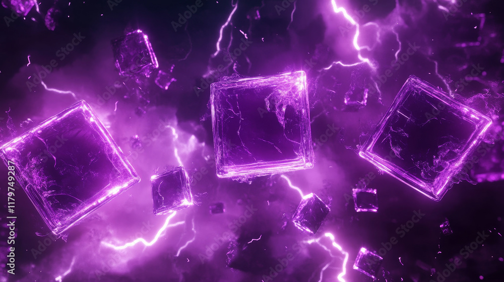 Poster set of purple rectangular lightning frames png isolated on transparent background. realistic vector 