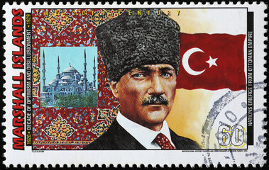 Portrait of turkish president Kemal Ataturk on postage stamp