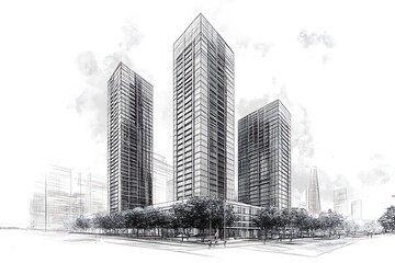 Fototapeta premium Modern Architecture Interpretation with Tall Structures and Trees
