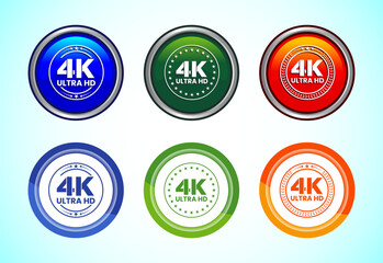 4K Ultra HD Video Resolution Icon Button Set Design Illustration, High Definition TV, 4K Web Button