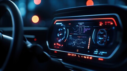 Futuristic Dashboard Featuring Advanced Digital Display with Interactive Controls and Sleek Design in Modern Vehicle Interior