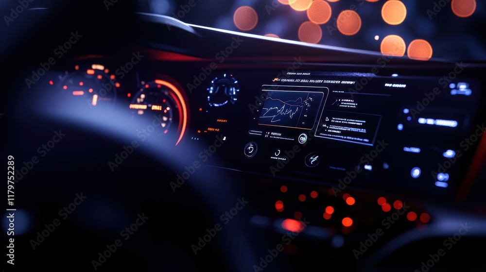 Poster dynamic dashboard displaying multiple vehicles with various data metrics highlighting automotive per