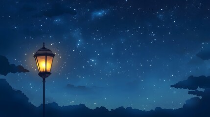 Glowing Ramadan lanterns under a stunning starry background, peaceful night scene, extra space reserved for text