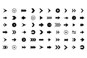 Arrow icon set. Set of new style black vector arrows. Cursor, pointer for web design, interface. Modern and simple creative arrows, direction sign. Vector illustration.