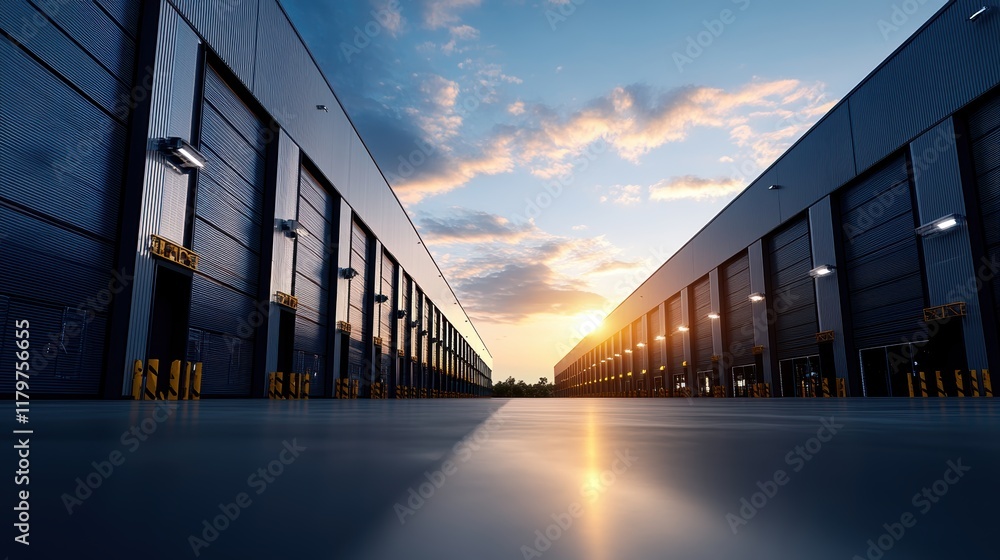Poster modern data center with a row of high-performance servers illuminated in blue light creating a tech-