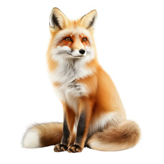 Obraz premium Realistic illustration of a sitting fox with vibrant fur, expressive eyes, and a bushy tail against a neutral background