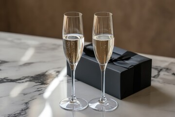 sparkling wine flutes and present box