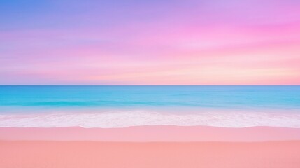 Idyllic Panoramic Beachscape at Sunset with Colorful Sky and Gentle Waves on Sandy Shore for Tranquil Coastal Vibes