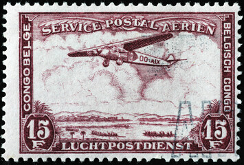 Beautiful ancient air mail stamp from Belgian Congo