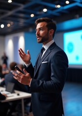 Corporate presentation by a professional speaker in a modern conference room