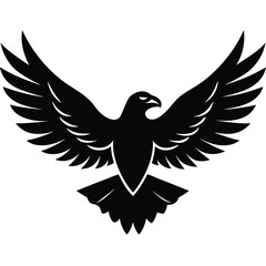 A majestic eagle soaring in the sky with outstretched wings, mountain scenery in the background, vector art.