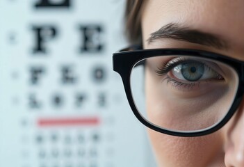 Person wearing glasses with eye chart background