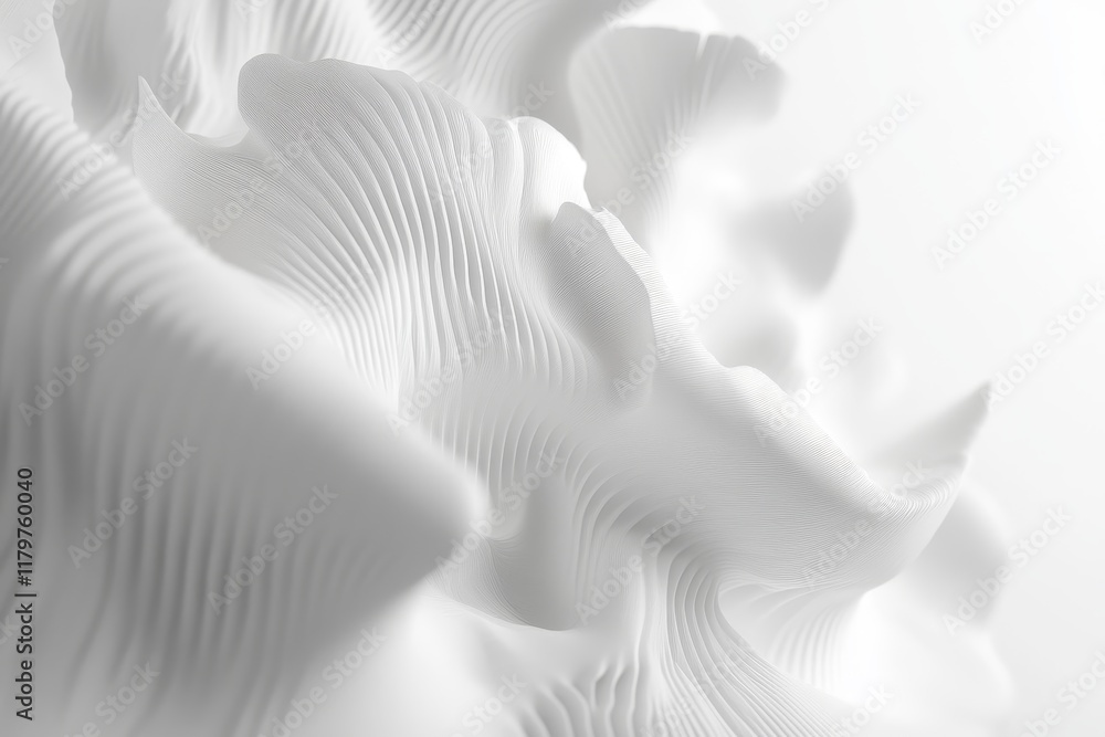 Poster abstract close-up of a textured white surface showcasing intricate waves and curves, emphasizing flu