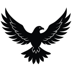 A majestic eagle soaring in the sky with outstretched wings, mountain scenery in the background, vector art.