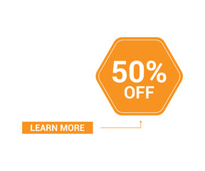 Discount 50 percent off. Flat  illustration on white background.