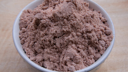 Kala Namak Himalayan Pakistani Black Salt in White Bowl Close Up View