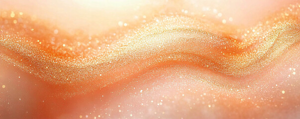 Fototapeta premium Luxurious abstract background of shimmering golden glitter on a peach-hued backdrop, perfect for elegant event invitations, wedding cards, or background for social media posts.