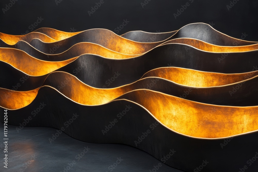 Poster abstract modern wall art design featuring flowing waves with warm illuminated accents creating a uni