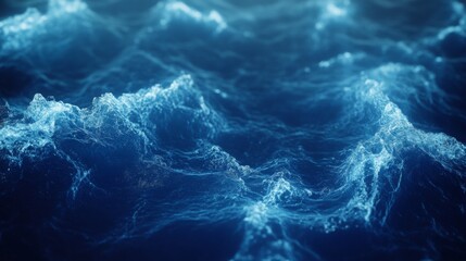 Fototapeta premium Vibrant blue waves of light curving dynamically across a navy blue background, giving a sense of depth and energy
