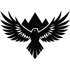 A majestic eagle soaring in the sky with outstretched wings, mountain scenery in the background, vector art.