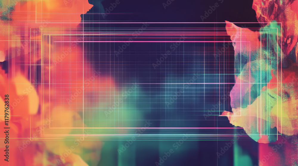 Poster neon circle frame with glitch effect. realistic vector illustration set of retro futuristic ring des