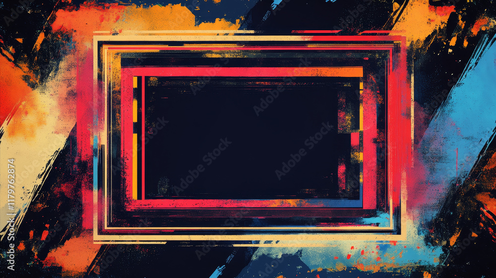 Poster neon circle frame with glitch effect. realistic vector illustration set of retro futuristic ring des