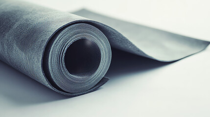 a roll of gray waterproof fabric for roof sealing, half deployed, roofing materials, on a white background, isolate