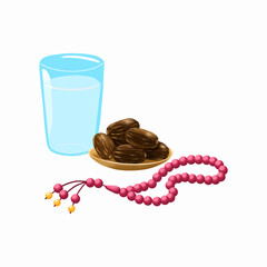 hand drawn dates water and tasbih rosary illustration