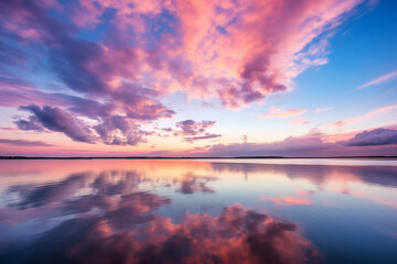 Twilight Glow Over IJmeer Lake Radiating Tranquility - A Silent Sailboat Journey
