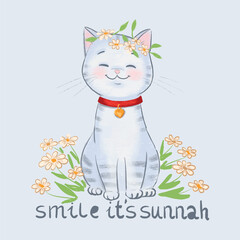 hand drawn cat smiling with islamic quote smile it's sunnah