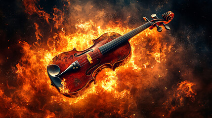 Fototapeta premium the violin is on fire