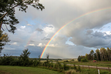 A rainbow arcing across the sky