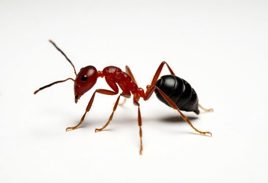 Red ant with black abdomen on white background