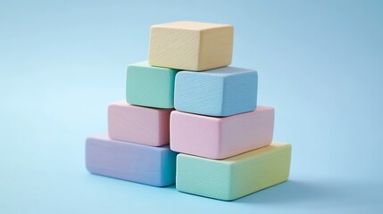 Obraz premium A neatly stacked set of geometric pastel wooden blocks in a pyramid shape
