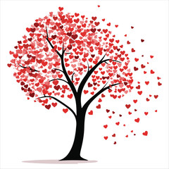 Fototapeta premium Valentine day Vector tree with heart, tree, vector, leaf, nature, branch, spring, flower, illustration, heart, art, design, silhouette, love, season, plant, floral, autumn, blossom, leaves, summer, 
