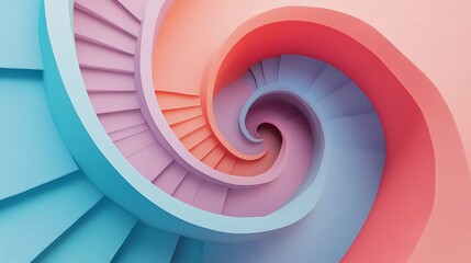 Fototapeta premium Geometric pastel blocks forming a spiral design on a minimal background