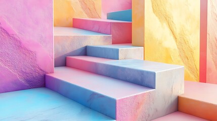 A playful arrangement of pastel blocks forming steps ascending into the distance