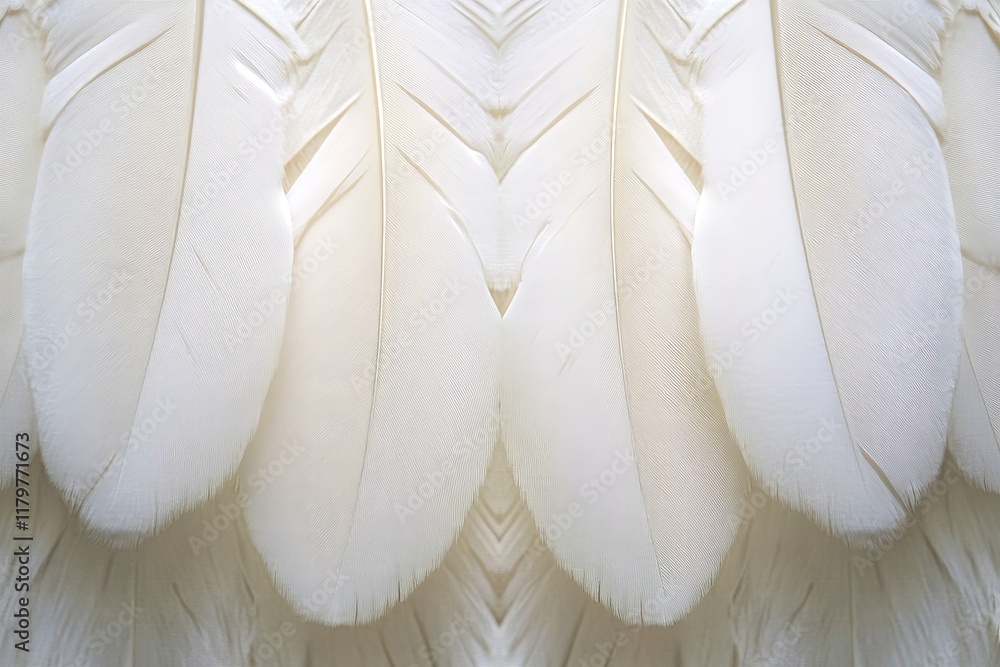 Poster close-up of soft, white feathers with delicate texture and natural patterns on a light background, i