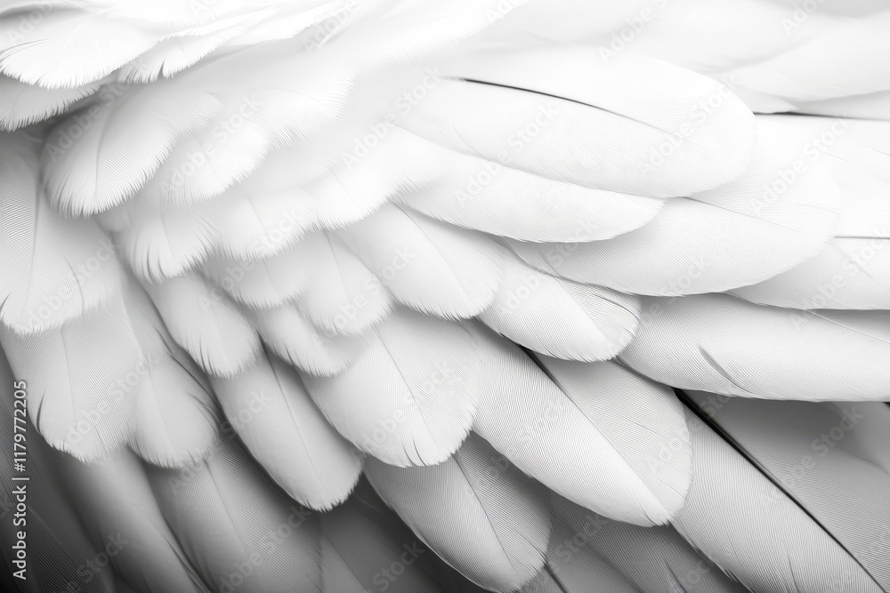 Poster close-up view of delicate white bird feathers displaying soft texture and intricate detail in natura