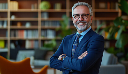 Confident Businessman Posing in Modern Office Setting