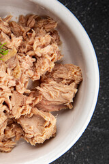 canned tuna fish seafood snack aperitif fresh tasty food dish delicious gourmet food pescetarian diet background on the table rustic food top view copy space vegetarian food 