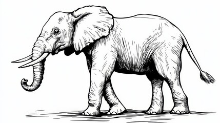 Obraz premium African Elephant, Black And White Line Art Illustration For Coloring Books And Educational Designs