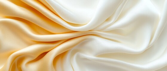 Obraz premium Luxurious Creamy White and Golden Yellow Silk Fabric Drapery Elegant Textile Texture Background