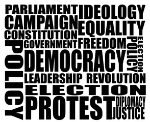 Democracy word cloud conceptual design isolated on white background.