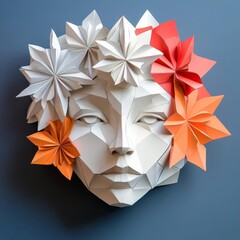 Geometric Paper Face with Floral Accents